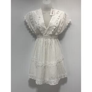 Simplee White Plunging Lace Mini Cover-Up Dress Womens Size Small New With Tags